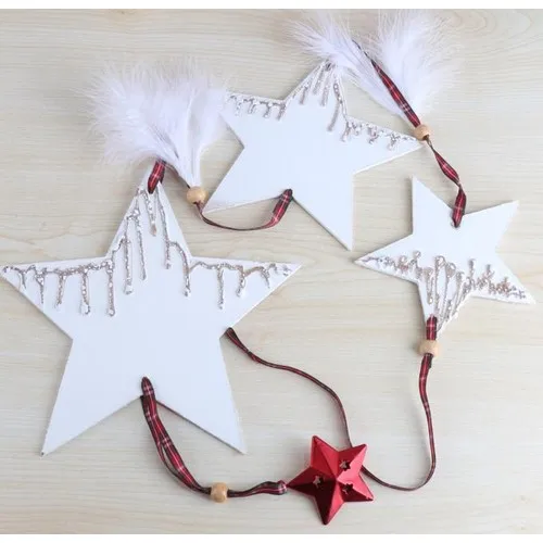 Party World Kerst Deur Ornament Star Sarkıtlar 3 Pcs 12-14-16 Cm