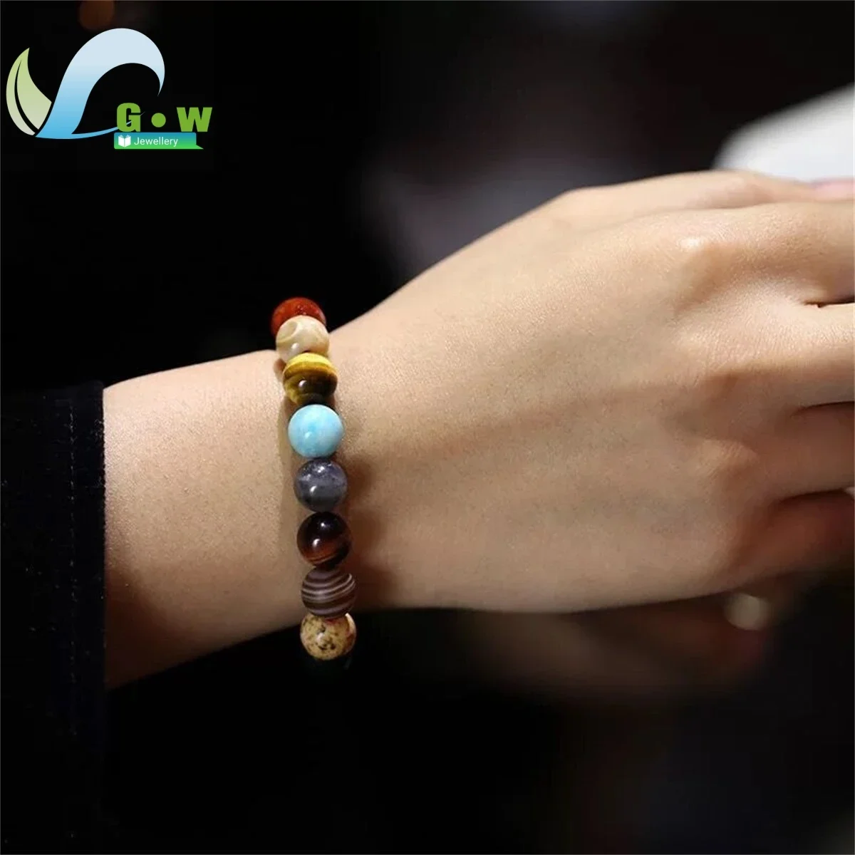 Natural Stone Healing Crystal Bracelet - 7 Chakra & Eight Planets Beads Yoga Energy Jewelry for Men/Women Universe Galaxy Gift
