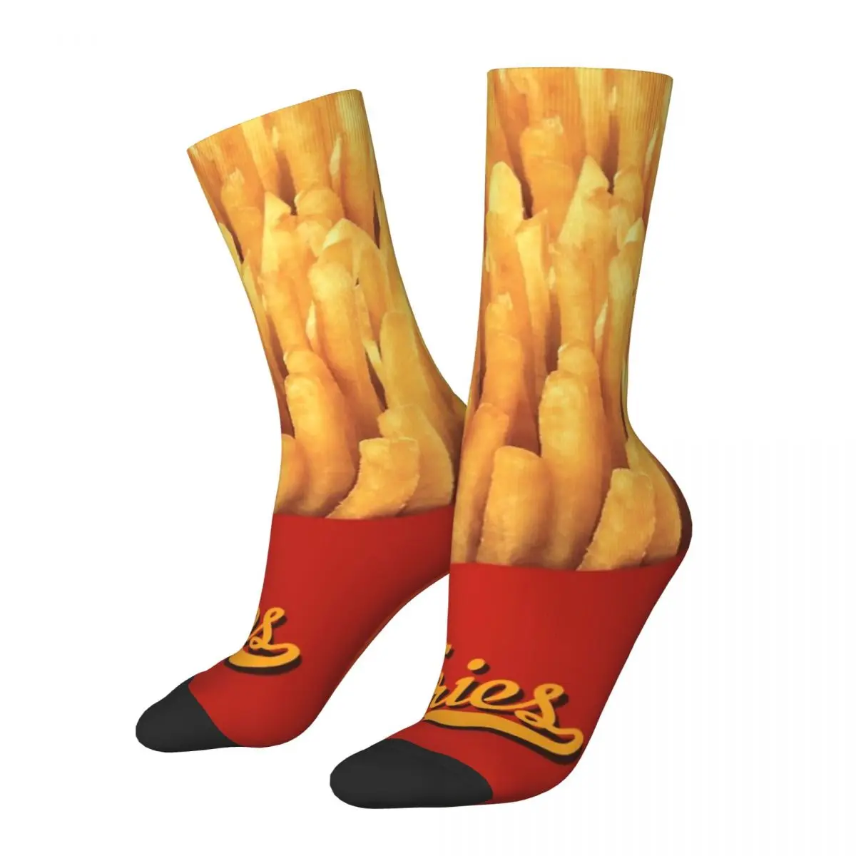 Funny Crazy Compression Sock for Men Fries Hip Hop Harajuku Fast Food Happy Seamless Pattern Printed Boys Crew Sock Casual Gift