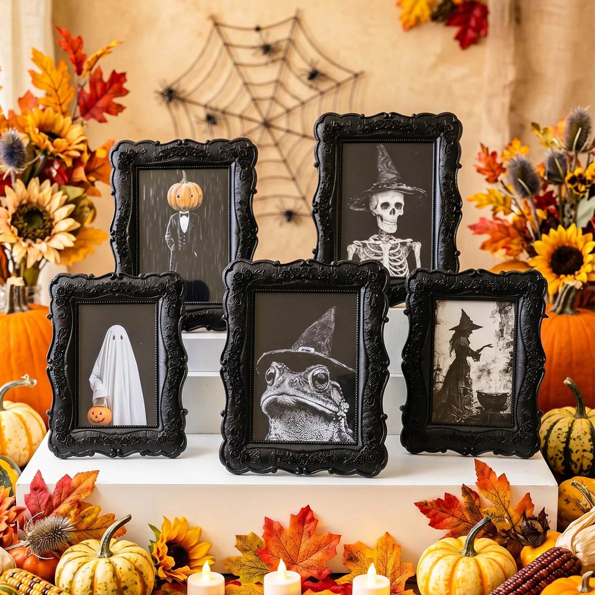 1PC, Black Baroque Engraved Rectangular Picture Frame, European Relief Resin Standing Display Stand, Gothic Style Photo Frame