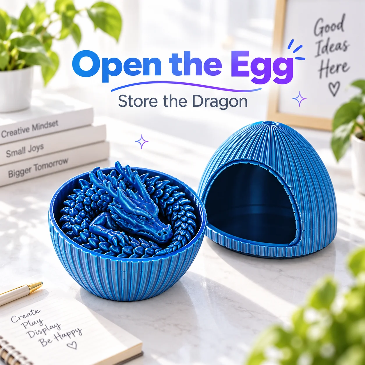 3D Printed Dragon Egg Container & 22cm Flexible Dragon Toy, Openable Collectible Desk Decor, Halloween Gift Idea