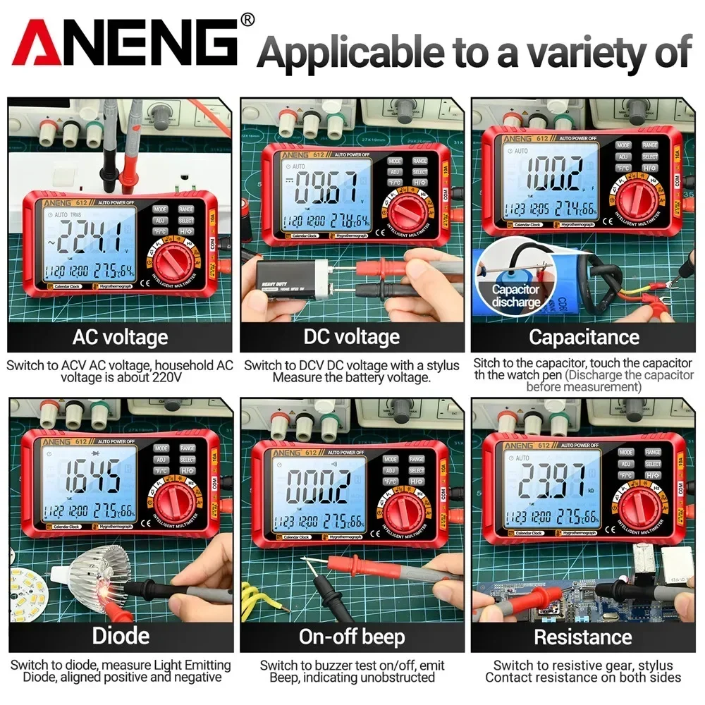 ANENG 612 스마트 디지털 멀티미터, AC DC 전류 전압 커패시턴스, 전문 측정 멀티메트로 테스트 도구