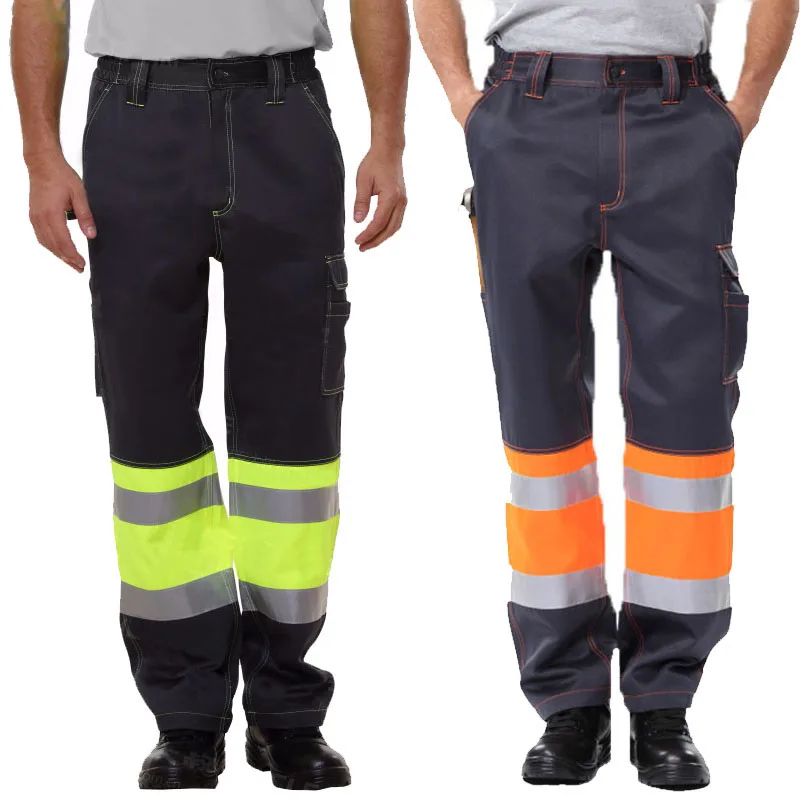 Hi Vis Pants Orange Two Tone Workwear Pants for Construction Working Pants with Reflective Stripes