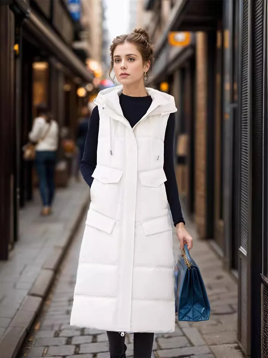 Winter Woman Down Coat Puffer Long Vest Thicken Fashion Warm Thick Fashion Coat Female Stylish Winter Jacket