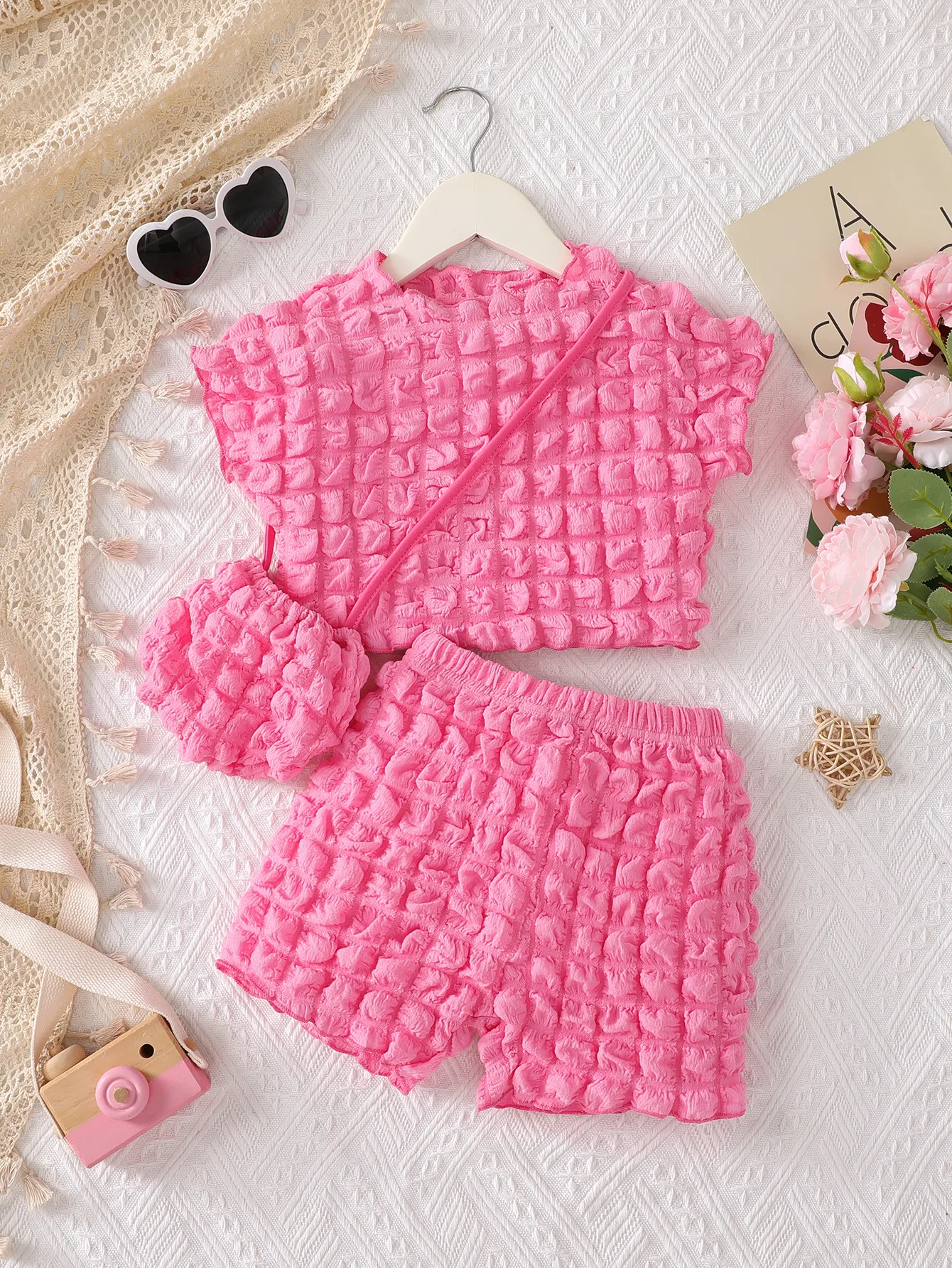 Kids Clothes Girls Outfit Sets Short Sleeve Top & Cute Shorts 3 Pcs Set Holiday Summer Baby Girl\'s Suit For 3 4 5 6 7 8 Years