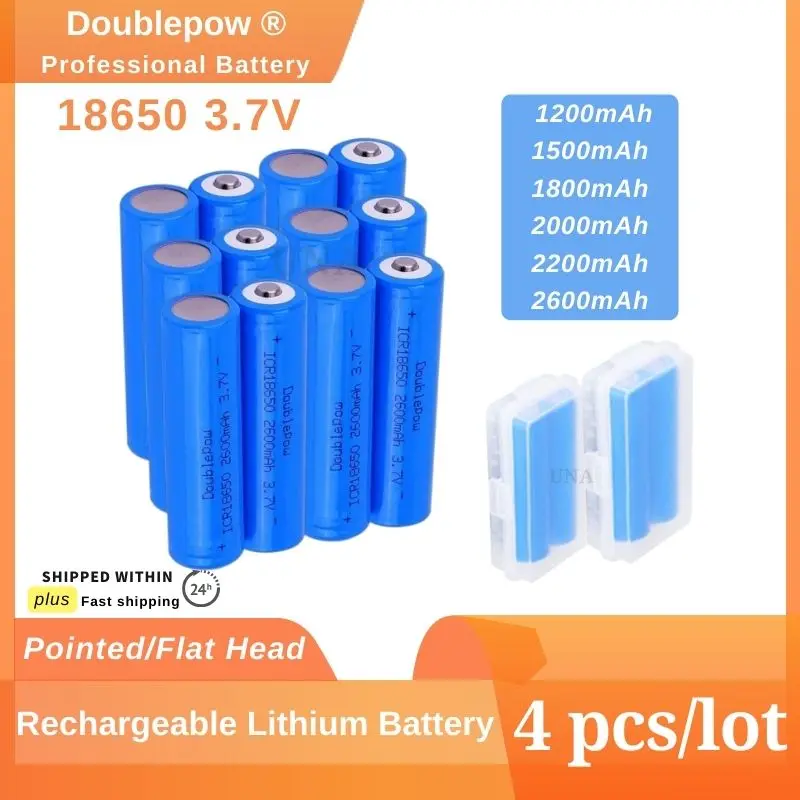 

Doublepow 18650 Rechargeable Lithium Battery 4pc/lot 100% Original 3.7V Batteries Real Capacity Battery Pack for Flashlight Fan