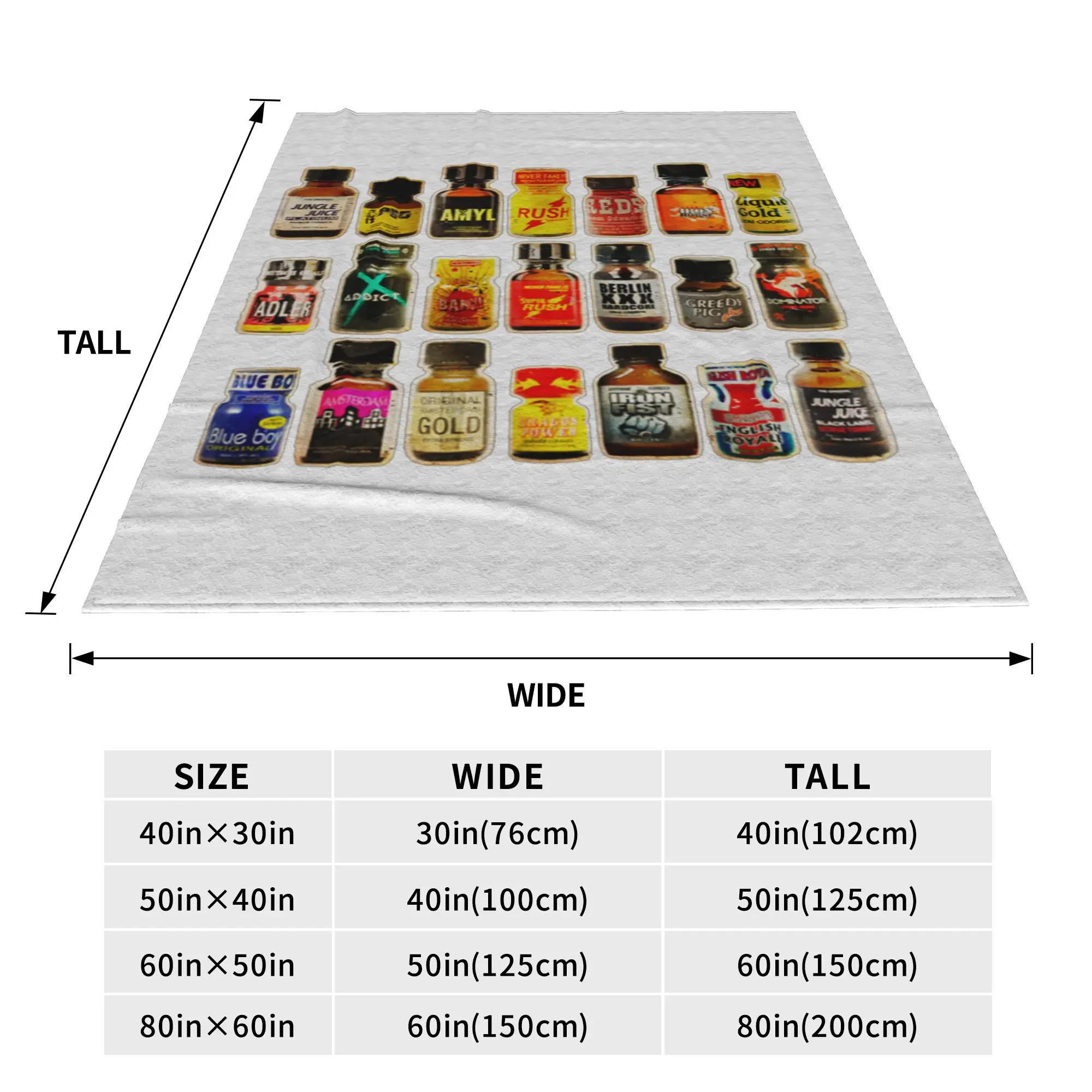 Flannel Throw Blanket Poppers Bottles Gay Rush Jungle Juice Amyl Inhaler Warm Plush Blankets Soft  Bedspread for Bed Home Picnic