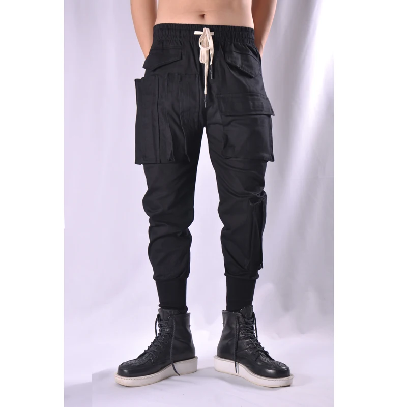 high street casual pants Guochao Multi Pocket legged overalls men's slim fit functional tactical pants small leg Harlan pants