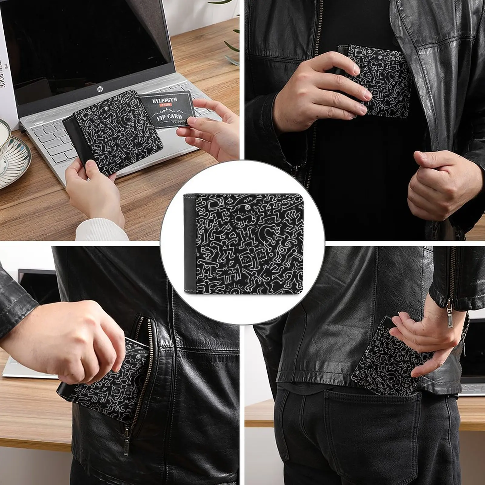 الرقص في الرجال السود المحفظة بو الجلود قصيرة الذكور المحافظ بطاقة الائتمان المحفظة للرجال حقيبة المال الراب الراب كيث شخصية