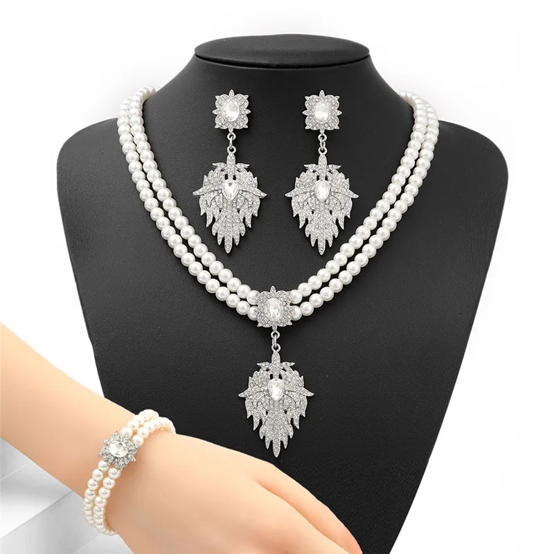 CC Wedding Jewelry Set Women Accessories Bridal Bijoux Engagement Necklace Earrings Bracelet 3 PCS Sets Fashion Jewelry D126