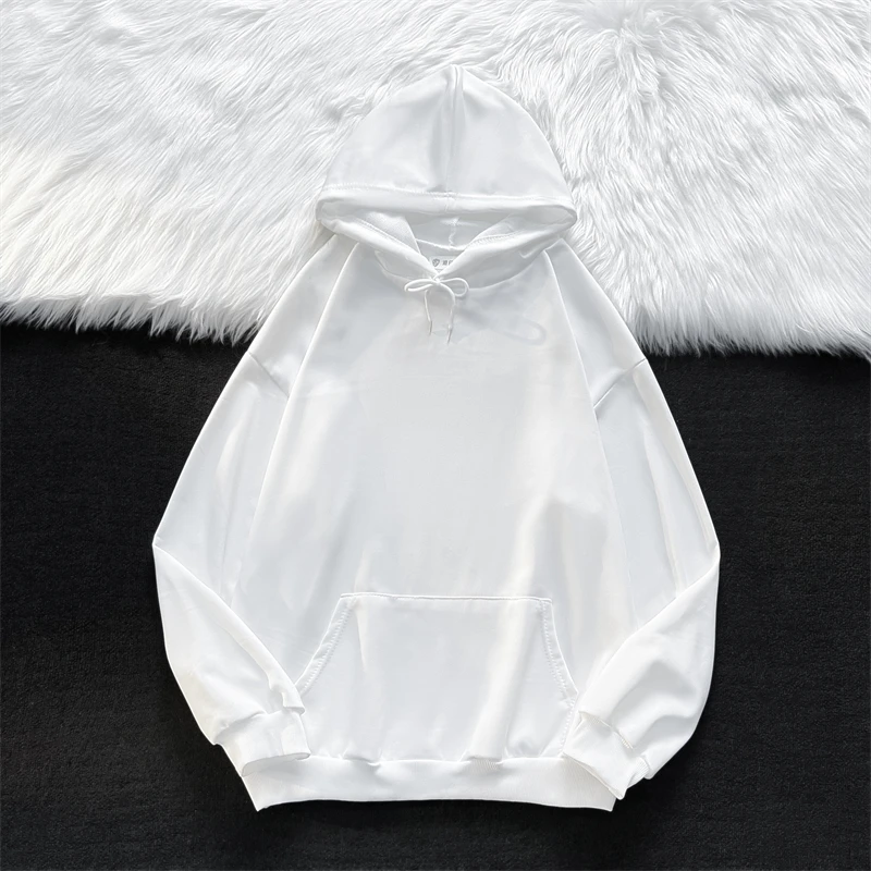 Plus Size Spring and Autumn Thin Hooded Sweater Men's Ins Hong Kong Style Retro Loose Large Size Solid Color Coat Korean Version