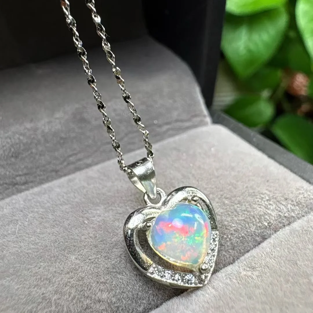 

1 Pc Fengbaowu Natural Colorful Opal Heart Pendant 925 Sterling Silver Reiki Healing Stone Fashion Jewelry Gift For Women