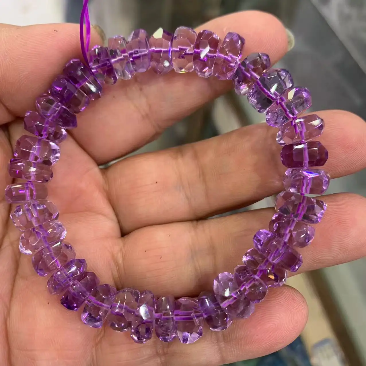 Natural Facetd Amethyst Bracelet String Charms Handmade Fortune Energy Bangle Mineral Woman Amulet Jewelry Gift 1PCS 10mm