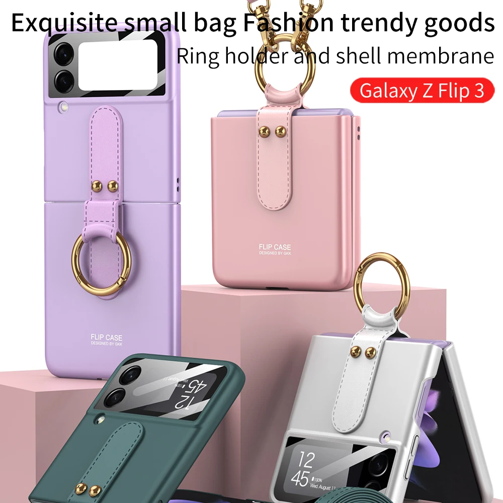 Mode-Ring Halter Shell Membran Faltbare Telefon Fall für Samsung Galaxy Z Flip 3 serie