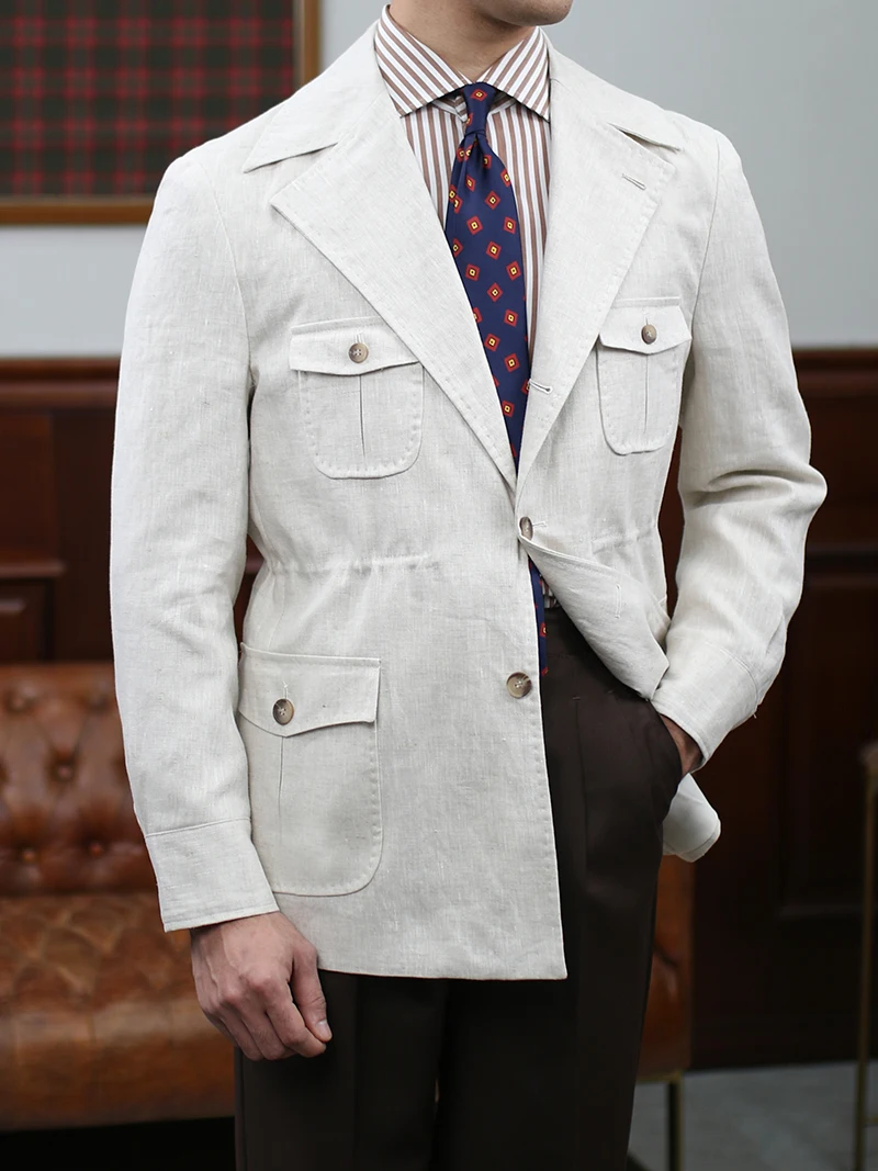 

IsirHonour Italian Gentleman Весна Лето Полный льняной охотничий Jaet Dstring Повседневный мужской Faion Urban Sle Long Sve...