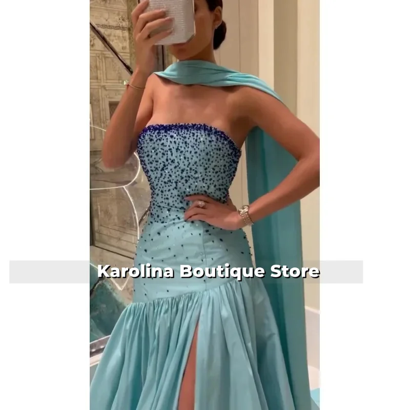 Strapless Prom Dresses A-Line Plus size Formal Dress Sleeveless Evening Gown Beading Open Leg Party Gowns customized