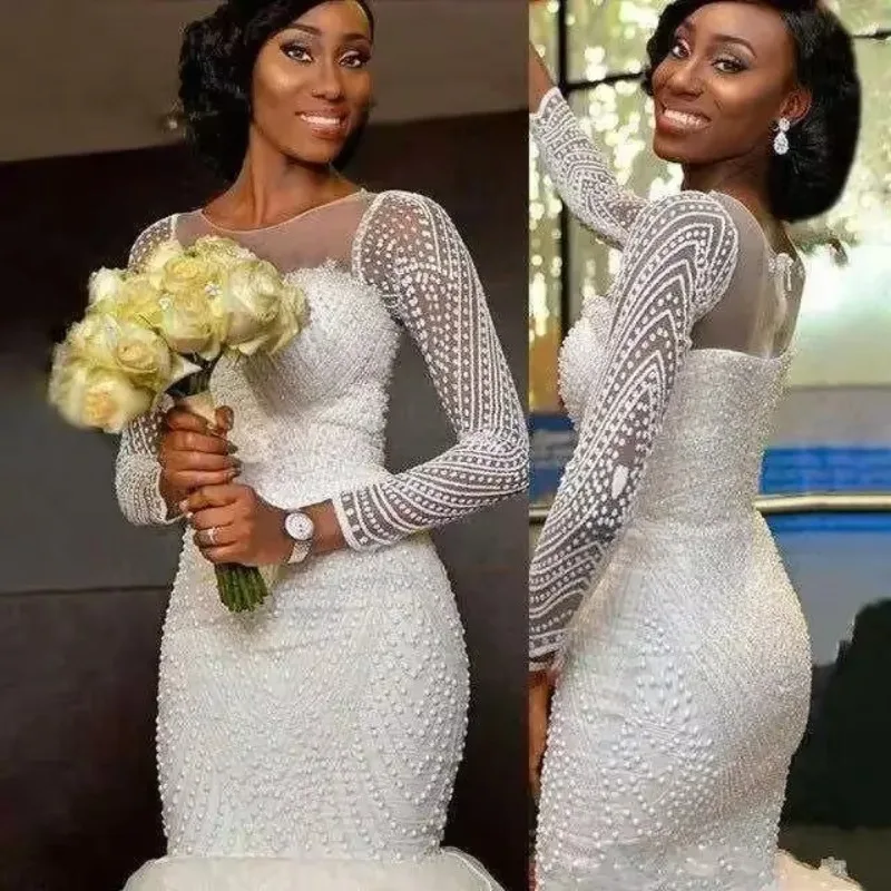 Maßgeschneidertes Hochzeitskleid, modisches neues Luxus-Ballkleid mit langen Ärmeln, Hochzeitskleid in Übergröße, Illusions-Spitze, schlichtes Hochzeitskleid
