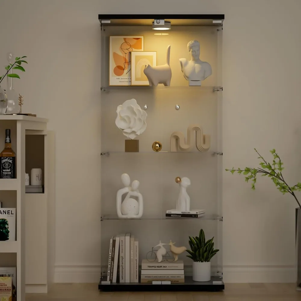 4-Shelf Lockable LED Illuminated Glass Display Cabinet with 2 Doors and Tempered Glass Shelves