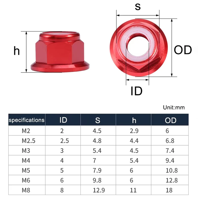 M2 M2.5 M3 M4 M5 M6 M8 Colourful Aluminum Alloy Flange Nuts Nylon Hex Insert Lock self-locking Nut For RC Model Parts