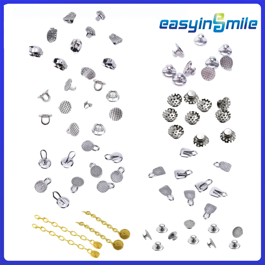 10Pcs Dental Dental Orthodontic Lingual Buttons Mesh Base Bondable Traction Hook Metal chains button Dental Materials