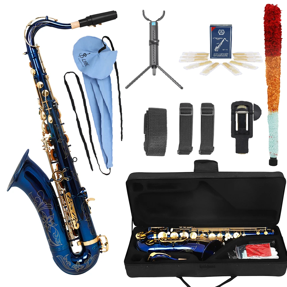 

SLADE Bb Tenor Saxophone Blue Gold Key Brass Tube Body Tenor Saxophone Woodwind Musical Instrument Beginner Set