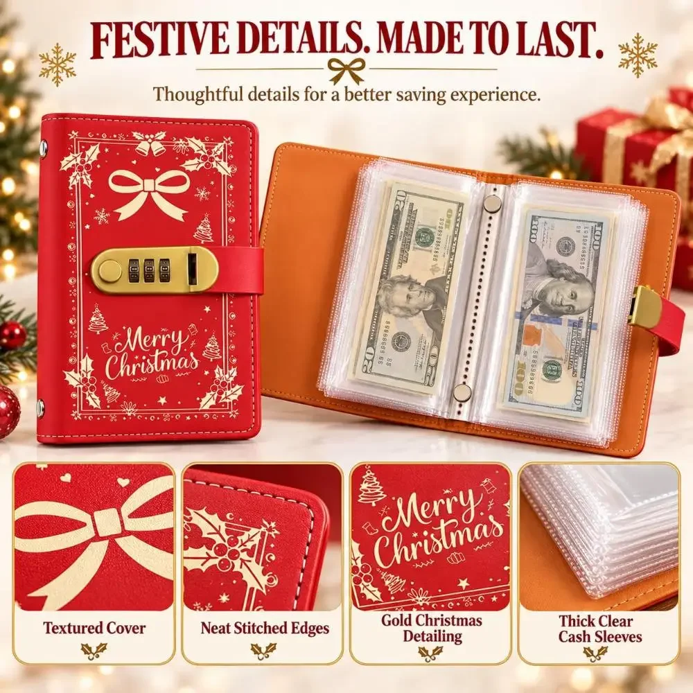Christmas Lockable Savings Challenge Binder Money Saving Book Clear Cash Pockets Family Christmas Budget Travel Gift Fund Plans
