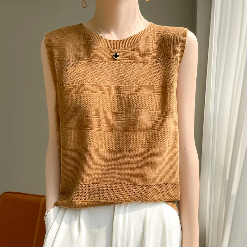 fashion sleeveless worsted sweater basic O-neck fashion high-end women's knitted sleeveless pullover T-shirt