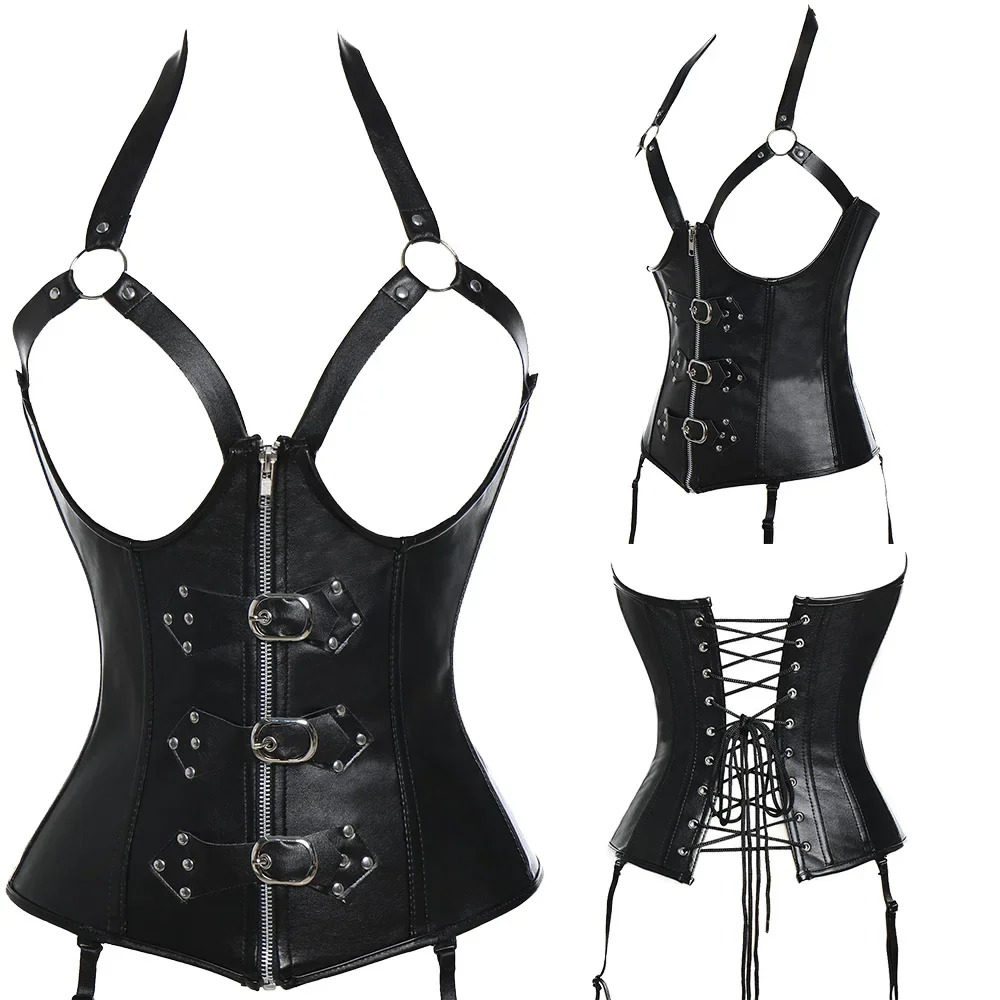 

Sexy Plus Size Steampunk Gothic Corset Bustier Steel Boned Leather Waist Trainer Corset Bustier Waist Cincher Shaper Corselet