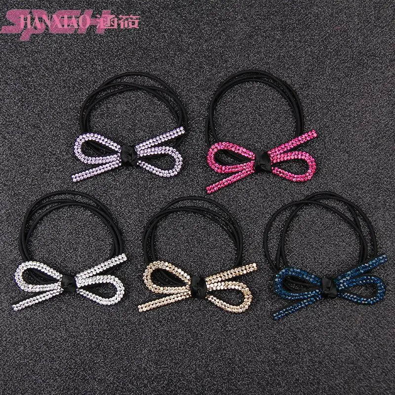 Korean Rhinestone cute temperament small hair circle ins net red hair accessories tie horsetail rubber band leather cover