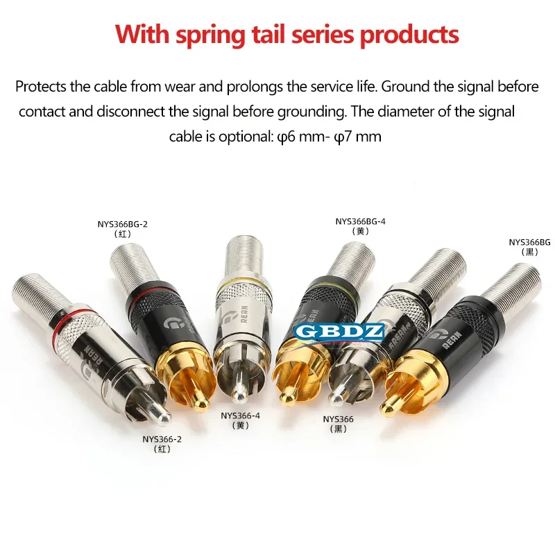 Original  RCA Connector Gold-plated Phono Audio Video Lotus Plug NYS373 Cable Connector NYS366 with Spring Tail