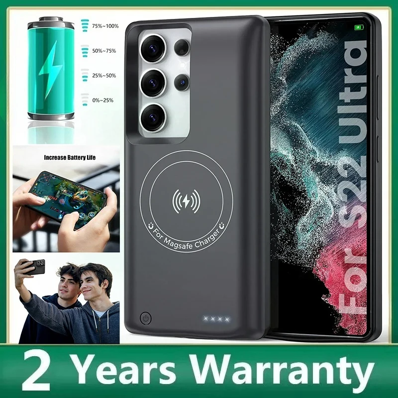 

Новый портативный чехол-аккумулятор Travel New 10000 мАч для Samsung Galaxy S22 S23 S24 Ultra S25 Plus с беспроводной зарядкой