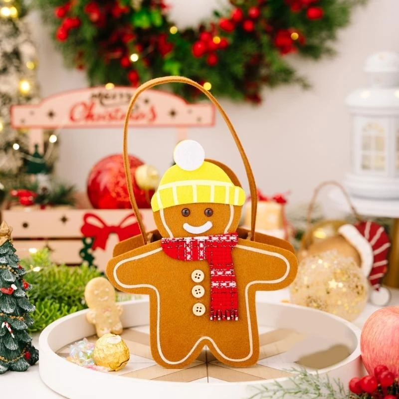 

Christmas Gift Storage Handheld Bag Gingerbreads Man Designs Double Sided Artwork Durable Materials Holiday Decoration