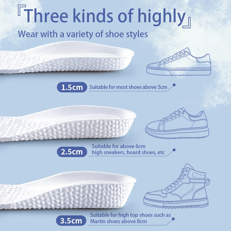 Height Increase Insoles for Shoes Deodorant Breathable Cushion Running Insoles for Feet Men Women Orthopedic Care Heel Lift Pads