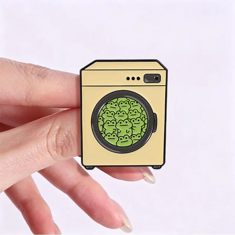 Cute Cartoon Frog Badge Brooch Pins Creative Drum Washing Machine Pattern Frogs Piles Enamel Lapel Pin Accessory On Backpack Hat