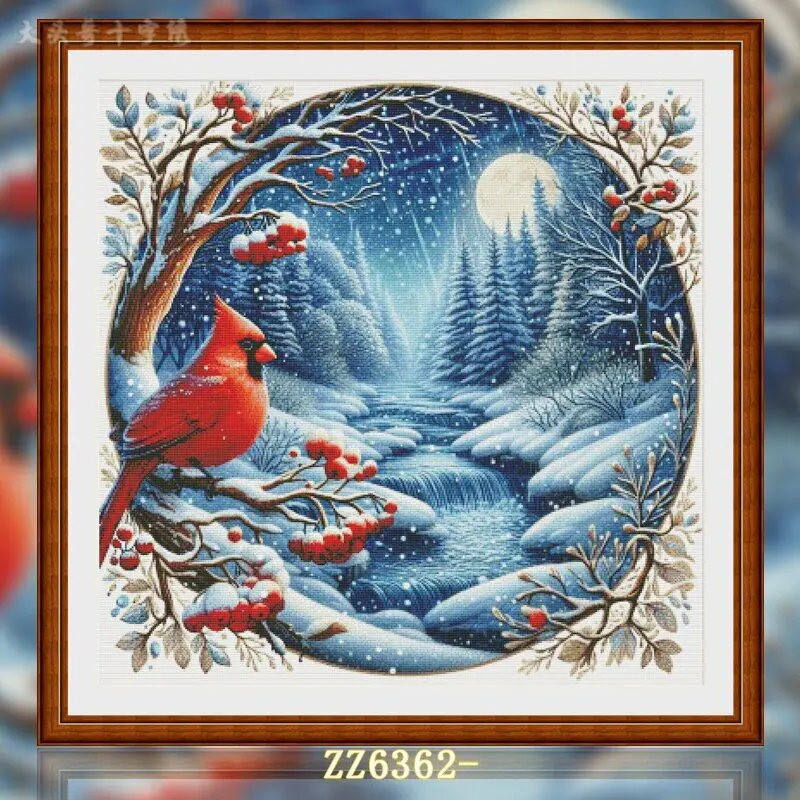 [ZZ6362-Snow Cardinal] Cross Stitch Embroidery Kit 14CT 16CT, Cotton Thread Set, Creative Needlework Project