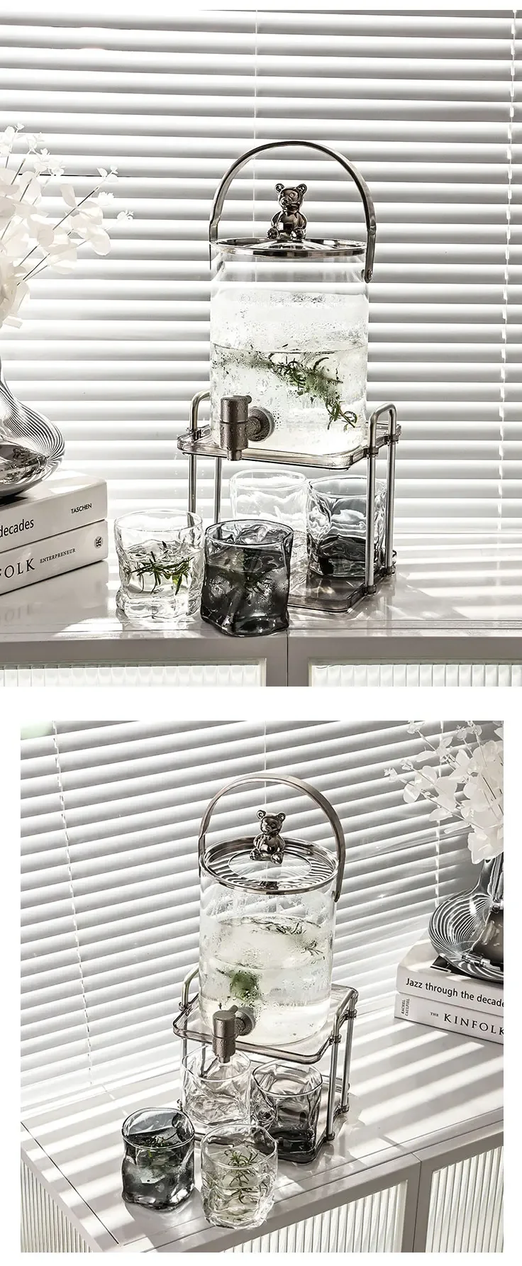 Light luxury glass cold kettle with faucet kettle set Large capacity household cold kettle Fruit tea Coke beverage bucket