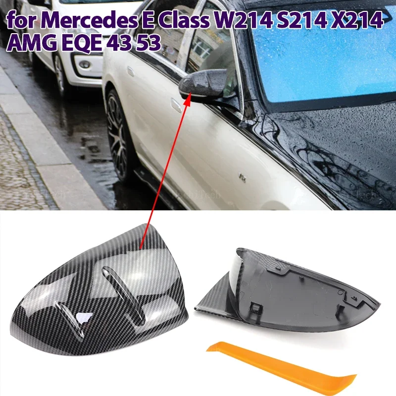 1 pair RearView Side Case Trim horn Style Car Rearview Mirror Caps for Mercedes-Benz E-Class E Class W214 S214 X214 EQE V295 AMG