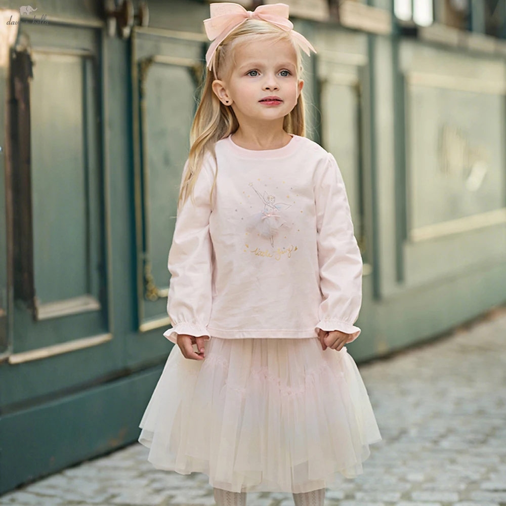 

Комплект для девочек Dave Bella: футболка с длинным рукавом и юбка из сетки, с принтом, для вечеринок, милый наряд DB1260998