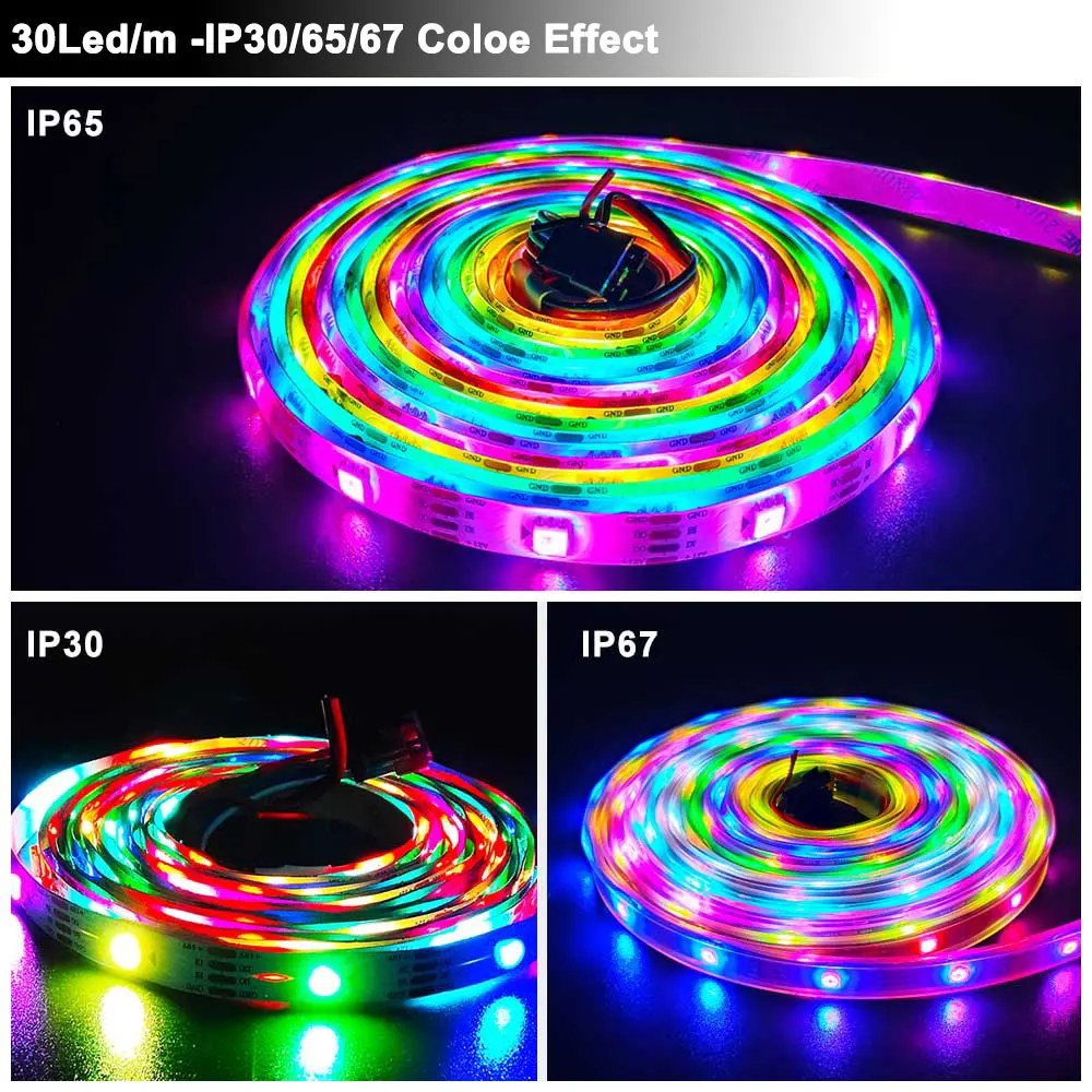 1m-5m DC5V WS2812B WS2813 DC12V WS2811 WS2815 Led Strip Light Individually Addressable Smart RGB Tape 30/60/144Pixel Waterproof