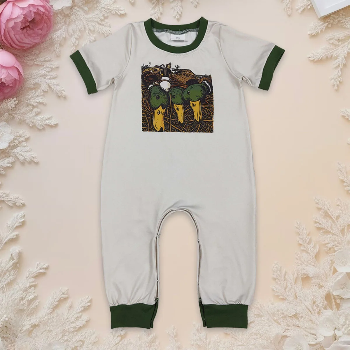 

Newborn Baby Boy Ducks Calls Hunting Footie Bubble Romper Infant Bodysuit Toddler Cotton Coverall Jumpsuit Clothing Wholesale