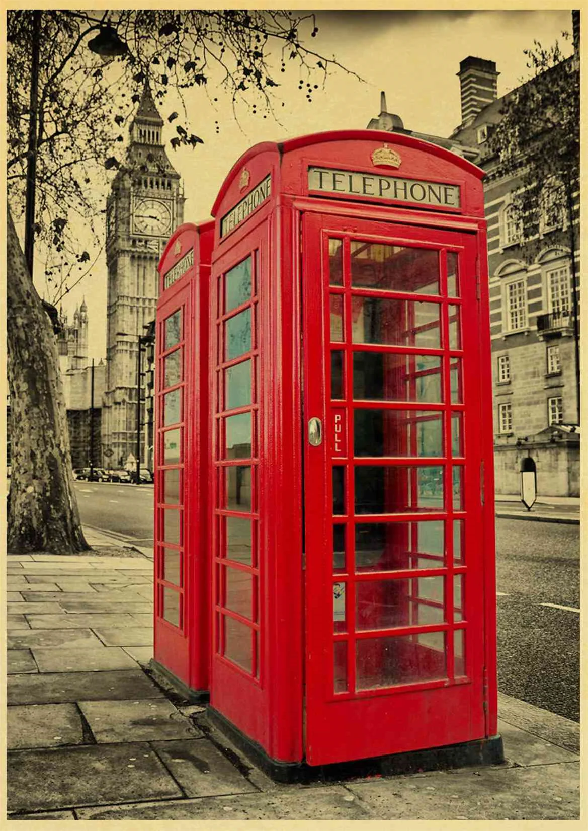 Vintage Poster London Street Red Telephone Booth Wall Pictures Living Room Home Decorative Painting Wallpaper Wall