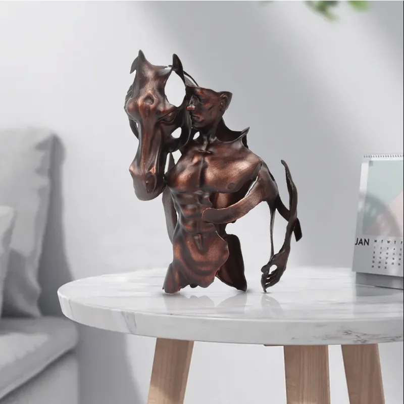 11Inch Man And Horse Sculpture Zinc Alloy Retro  Abstract character Art Crafts Statue Home Ornament Office Club Hotel Decoration