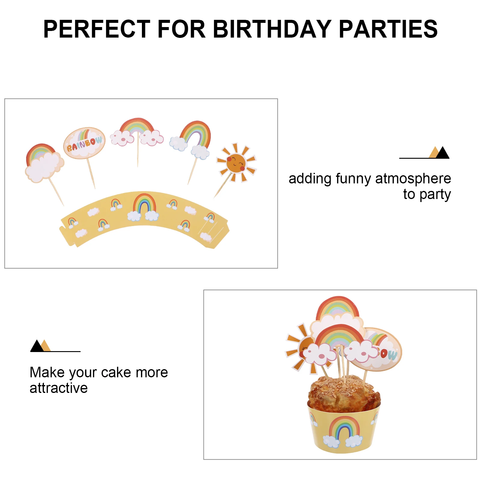 

20 Sets Surrounding Cards Colorful Paper Cake Toppers Rainbow Decor Party Supplies Cake Wrappers Cupcake Containers Baking Pan
