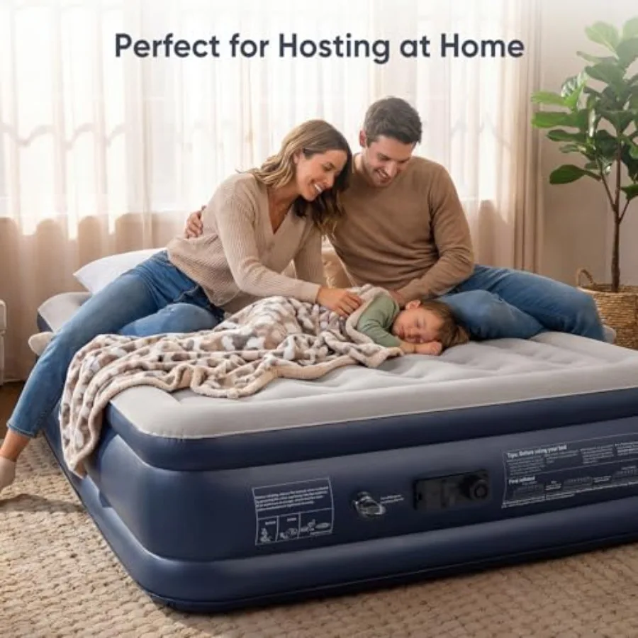 Air Mattress for Home Guests Travel, PVC Material, Gray, Built-in Pump, 18 Raised, Anti-Deflation, Odorless, Puncture Resistant