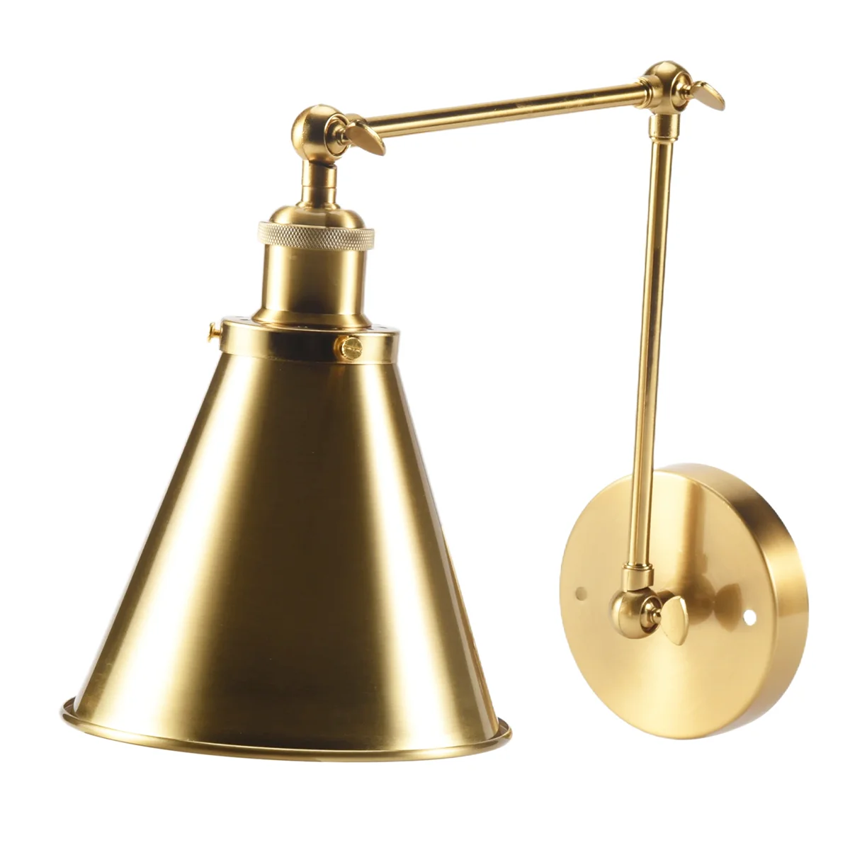 

ABLQ Industrial Wall Sconce Light Brass Cone Shade Wall Light with Adjustable Arm for Indoor Home Bar Warehouse Hallway