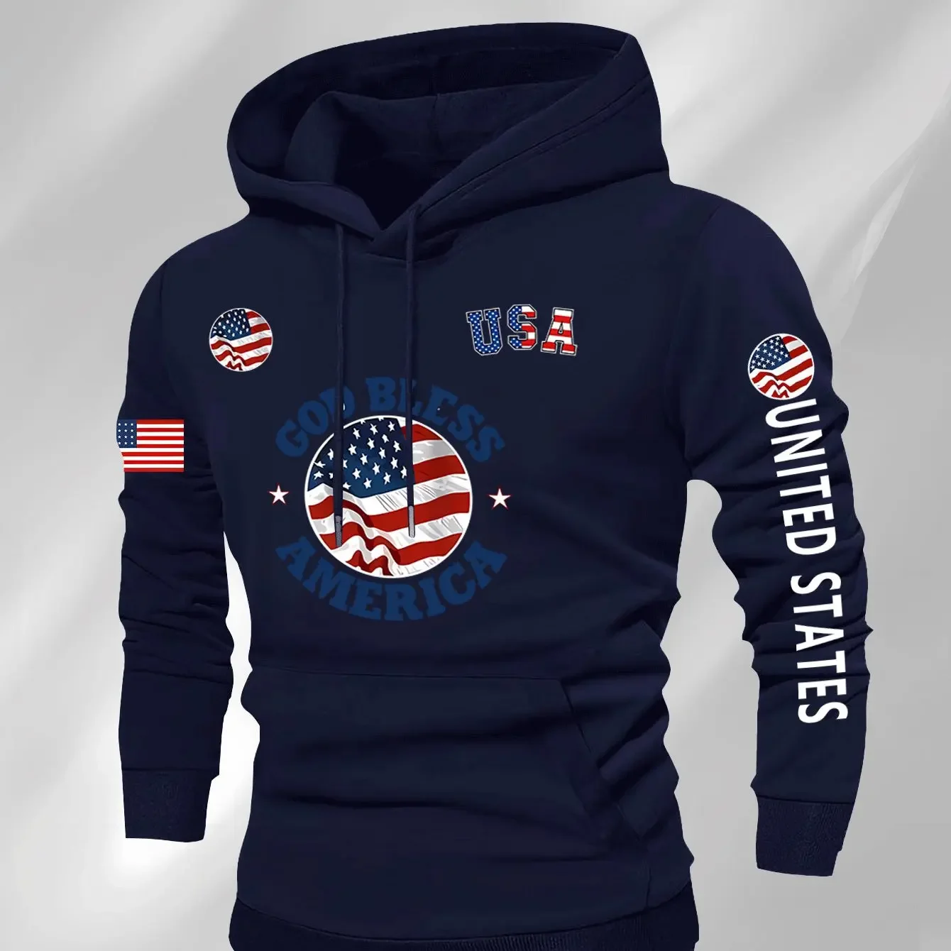 Fall/Winter American Flag Pattern Hooded Sweatshirt - Men's and Women's Model  Retro Patriotic Loose-Fitting Casual Sports Shirt