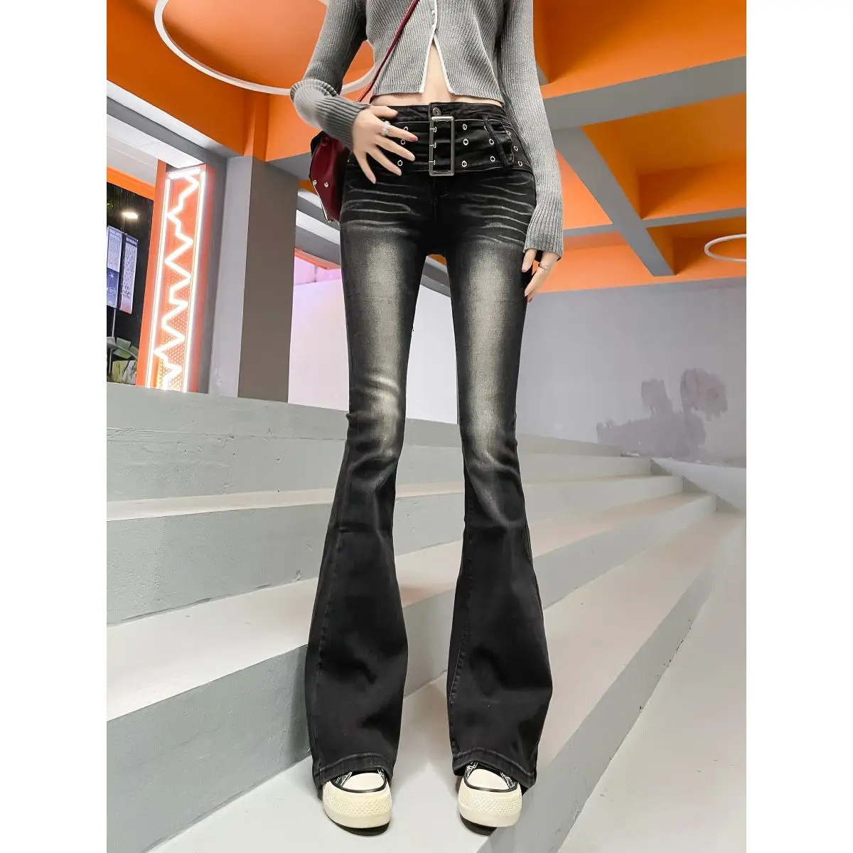 

High Waist Flared Jeans Women's Floor-Length Vintage Straight Leg Jeans Autumn Faion New Sle Chinese Production