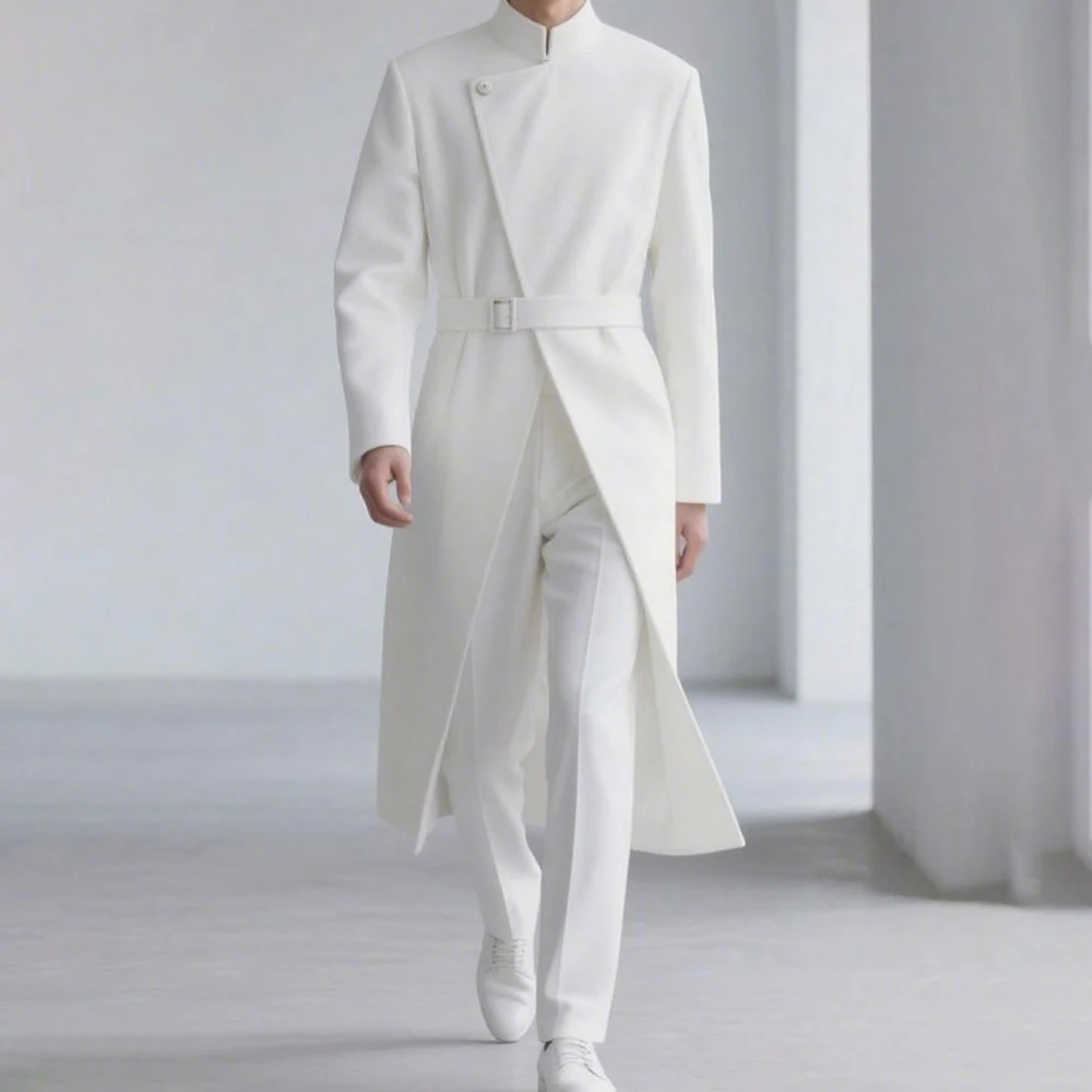 

High Quality White Suits for Men Formal One-Button Stand Lapel Blazer Luxury Customzied 2 Piece Jacket Pants Clothing Costume