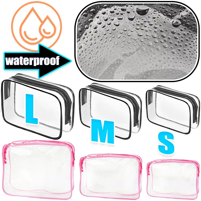 Waterproof PVC Storage Bag Portable Transparent Toiletry Cosmetic Bags Lightweight Wear Resistant Double Pull Head Travel Pouch