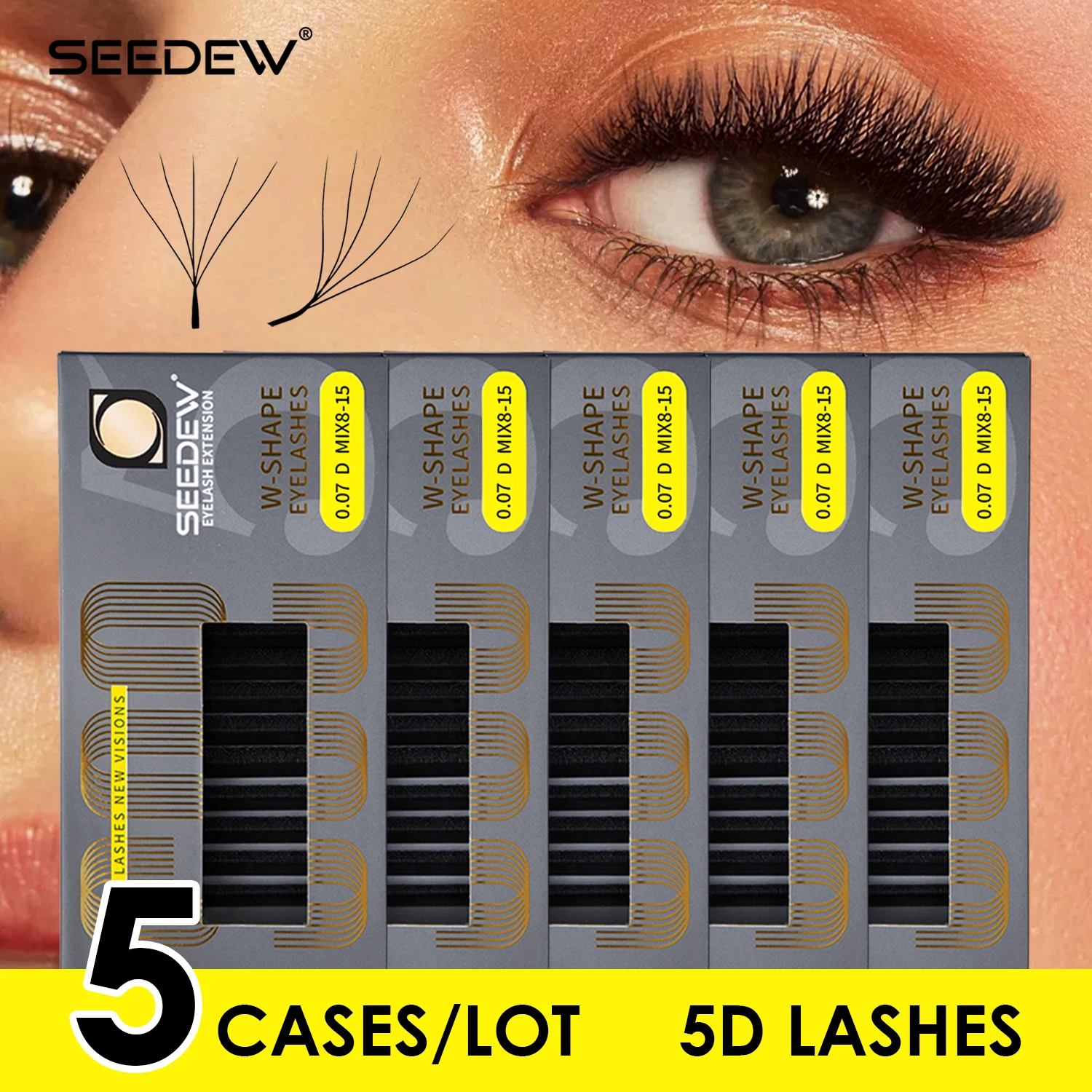 

5D W Shape 5cases/lot Big Bundle Eyelash Extensions Mink Premade Fans Hybrid Volume Eyelashes Super Soft Full Dense Lashes